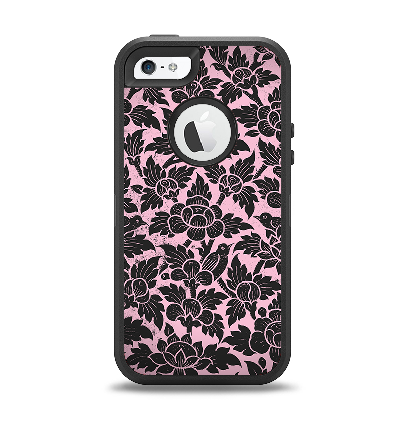 The Black & Pink Floral Design Pattern V2 Apple iPhone 5-5s Otterbox D ...