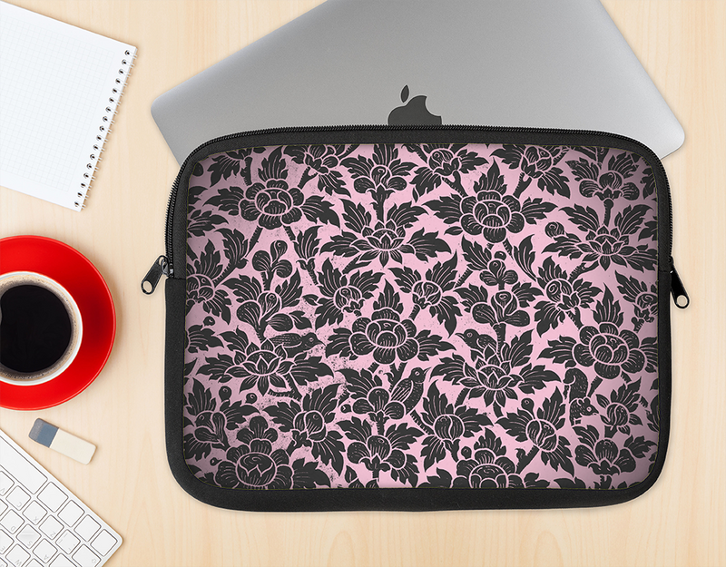 The Black & Pink Floral Design Pattern V2 Ink-Fuzed NeoPrene MacBook Laptop Sleeve