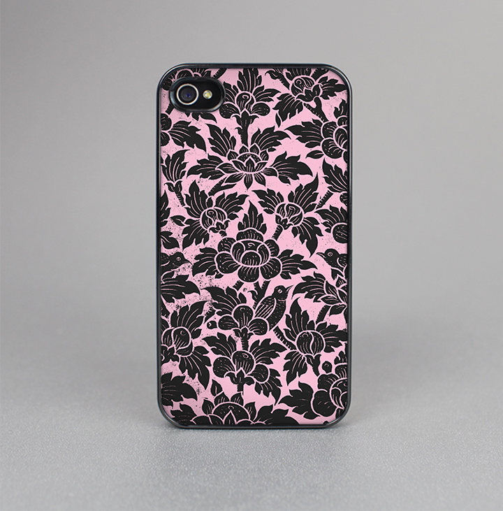 The Black & Pink Floral Design Pattern V2 Skin-Sert for the Apple iPhone 4-4s Skin-Sert Case