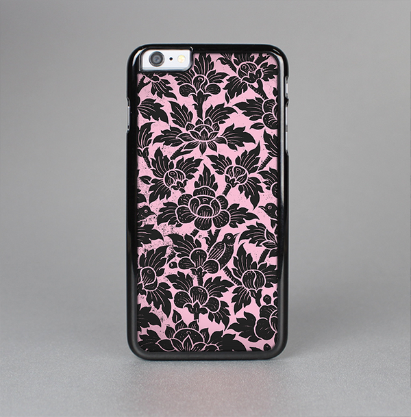 The Black & Pink Floral Design Pattern V2 Skin-Sert Case for the Apple iPhone 6 Plus