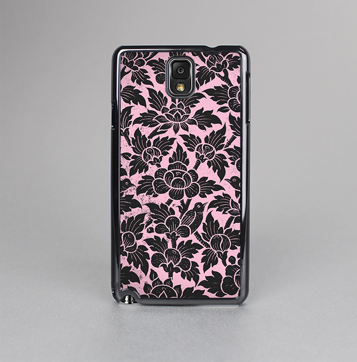 The Black & Pink Floral Design Pattern V2 Skin-Sert Case for the Samsung Galaxy Note 3