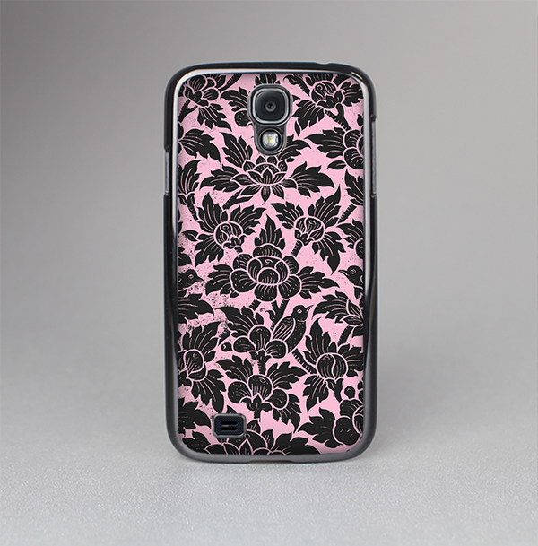 The Black & Pink Floral Design Pattern V2 Skin-Sert Case for the Samsung Galaxy S4