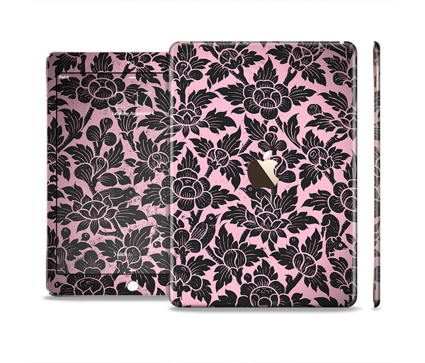 The Black & Pink Floral Design Pattern V2 Skin Set for the Apple iPad Air 2