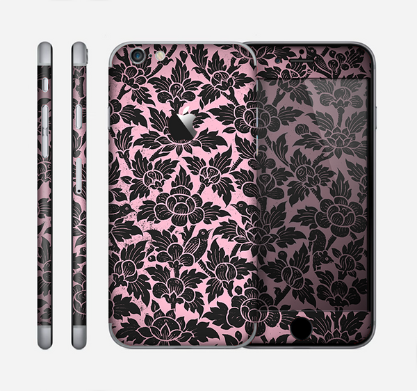 The Black & Pink Floral Design Pattern V2 Skin for the Apple iPhone 6