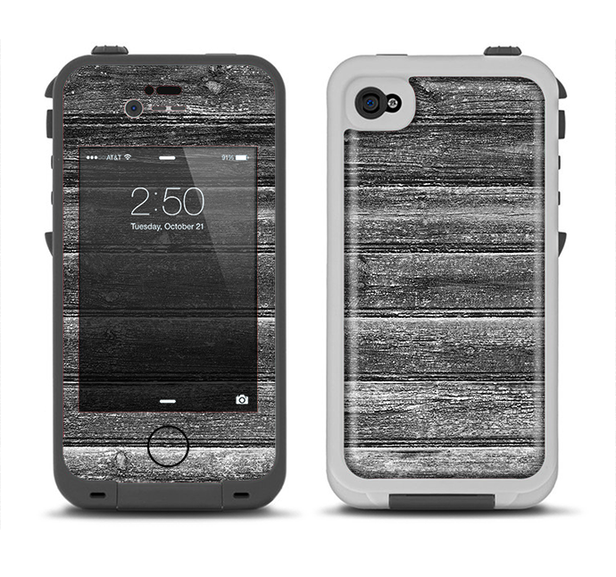 The Black Planks of Wood Apple iPhone 4-4s LifeProof Fre Case Skin Set