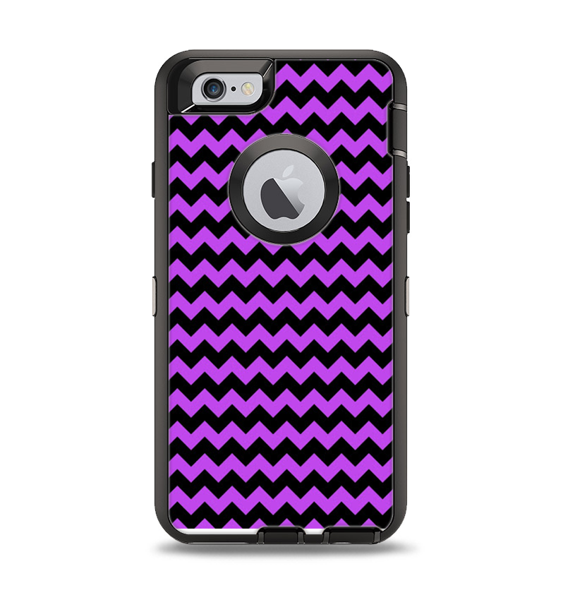 The Black & Purple Chevron Pattern Apple iPhone 6 Otterbox Defender Case Skin Set