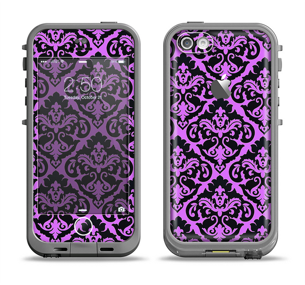 The Black & Purple Delicate Pattern Apple iPhone 5c LifeProof Fre Case Skin Set