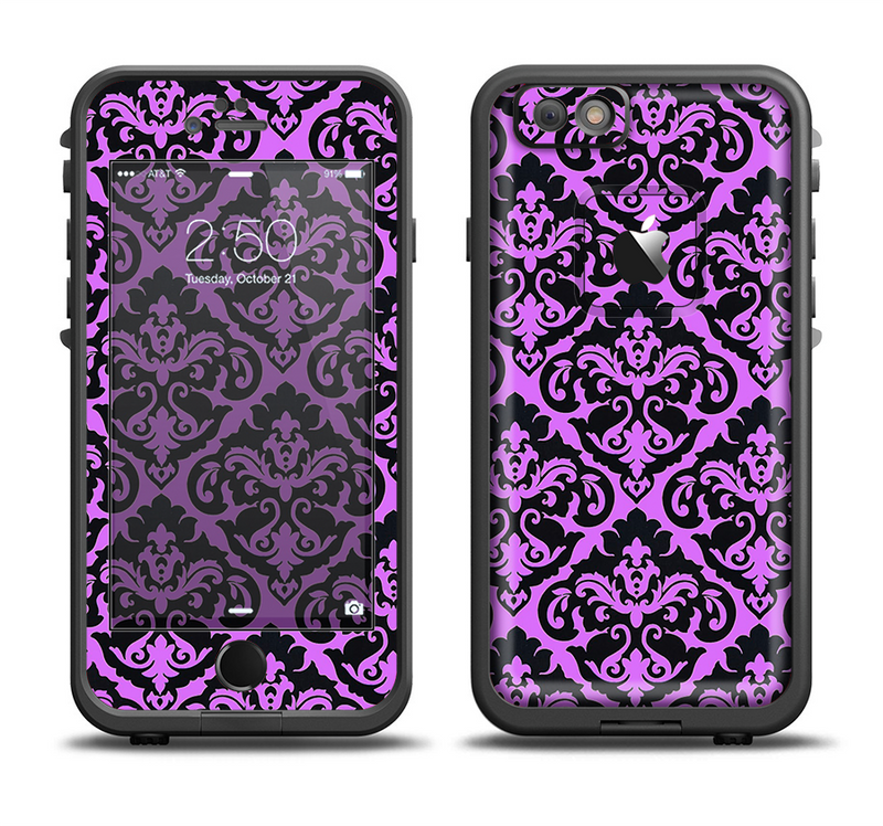 The Black & Purple Delicate Pattern Apple iPhone 6/6s Plus LifeProof Fre Case Skin Set