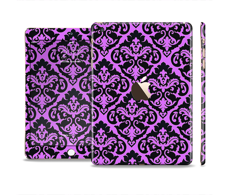 The Black & Purple Delicate Pattern Full Body Skin Set for the Apple iPad Mini 3