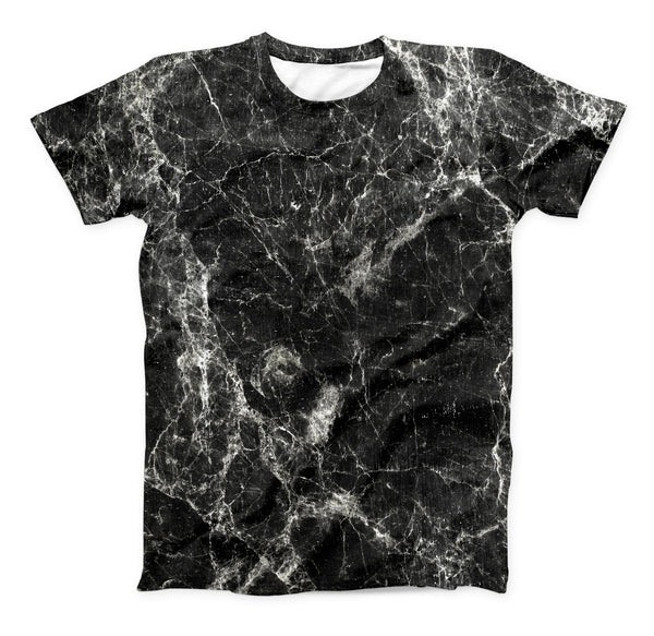 The Black Scratched Marble ink-Fuzed Unisex All Over Full-Printed Fitted Tee Shirt