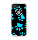 The Black & Turquoise Paw Print Apple iPhone 5-5s Otterbox Commuter Case Skin Set