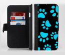The Black & Turquoise Paw Print Ink-Fuzed Leather Folding Wallet Credit-Card Case for the Apple iPhone 6/6s, 6/6s Plus, 5/5s and 5c