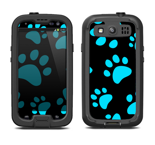 The Black & Turquoise Paw Print Samsung Galaxy S3 LifeProof Fre Case Skin Set