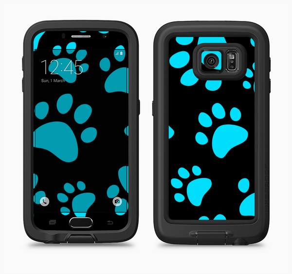 The Black & Turquoise Paw Print Full Body Samsung Galaxy S6 LifeProof Fre Case Skin Kit