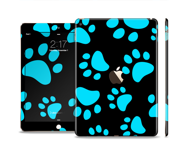 The Black & Turquoise Paw Print Skin Set for the Apple iPad Pro