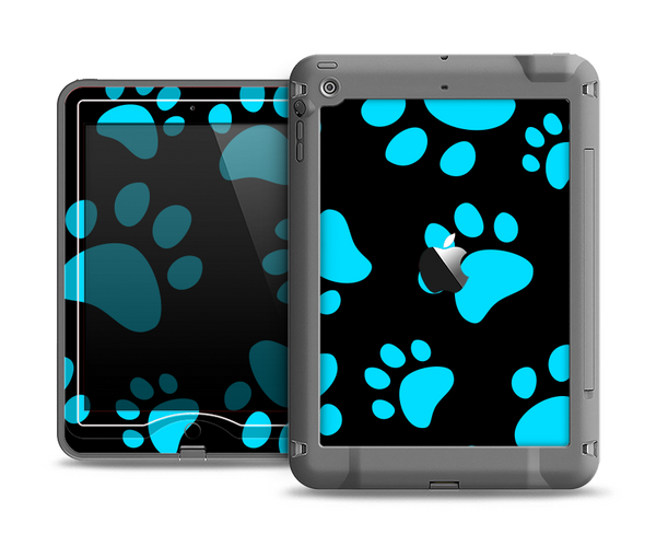 The Black & Turquoise Paw Print Apple iPad Mini LifeProof Nuud Case Skin Set