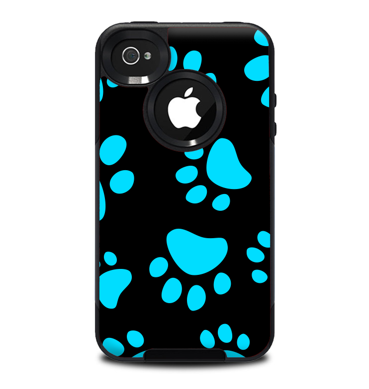 The Black & Turquoise Paw Print Skin for the iPhone 4-4s OtterBox Commuter Case