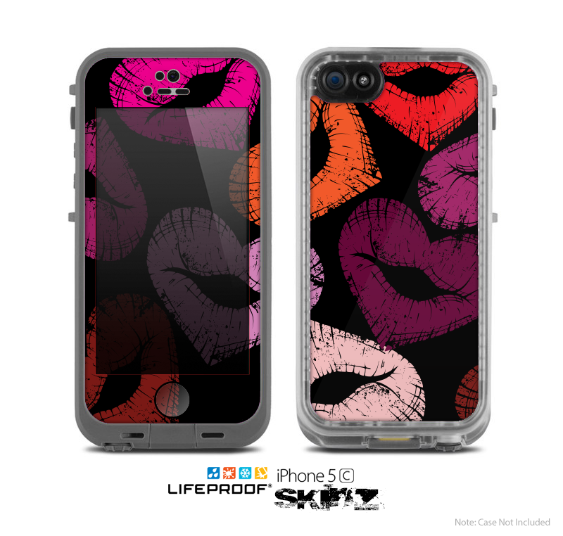 The Black Vector Puckered Color Lip Prints Skin for the Apple iPhone 5c LifeProof Case