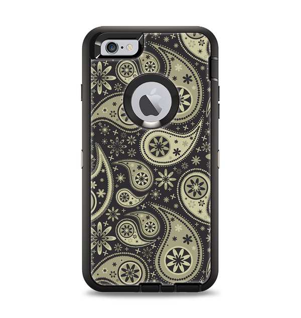 The Black & Vintage Green Paisley Apple iPhone 6 Plus Otterbox Defender Case Skin Set