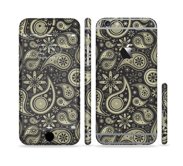The Black & Vintage Green Paisley Sectioned Skin Series for the Apple iPhone 6