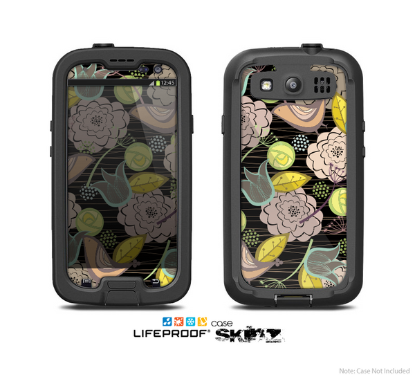 The Black & Vintage Tan & Gold Vector Birds with Flowers Skin For The Samsung Galaxy S3 LifeProof Case
