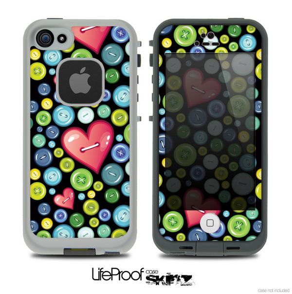 The Black Vintage Vector Heart Buttons Skin for the iPhone 4 or 5 LifeProof Case