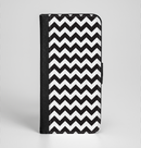 The Black & White Chevron Pattern Ink-Fuzed Leather Folding Wallet Case for the iPhone 6/6s, 6/6s Plus, 5/5s and 5c