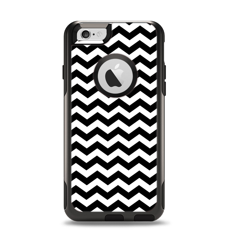 The Black & White Chevron Pattern V2 Apple iPhone 6 Otterbox Commuter Case Skin Set