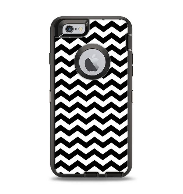 The Black & White Chevron Pattern V2 Apple iPhone 6 Otterbox Defender Case Skin Set