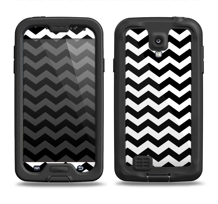 The Black & White Chevron Pattern V2 Samsung Galaxy S4 LifeProof Fre Case Skin Set