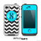 The Black & White Chevron Pattern with Blue Monogram Skin V2 for the iPhone 4-4s or 5 LifeProof Case