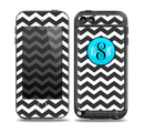 The Black & White Chevron Pattern with Blue Monogram Skin for the iPod Touch 5th Generation frē LifeProof Case