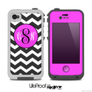 The Black & White Chevron Pattern with Pink Monogram Skin for the iPhone 4-4s LifeProof Case