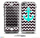 The Black & White Chevron Pattern with Teal Anchor v2 Skin for the iPhone 5-5s nüüd LifeProof Case