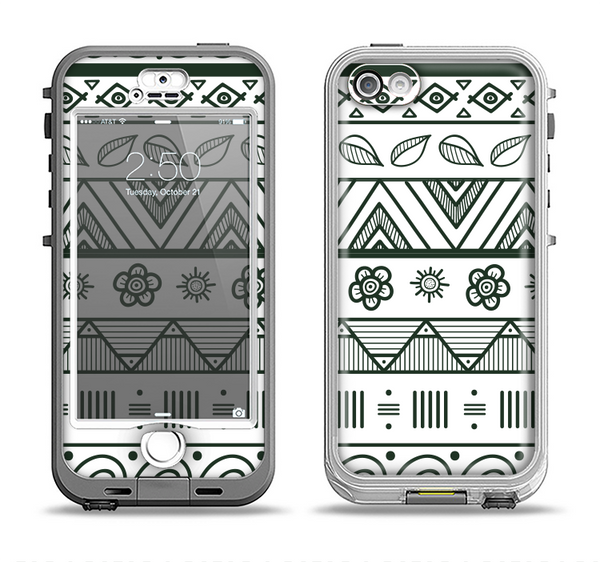 The Black & White Floral Aztec Pattern Apple iPhone 5-5s LifeProof Nuud Case Skin Set