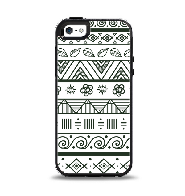 The Black & White Floral Aztec Pattern Apple iPhone 5-5s Otterbox Symmetry Case Skin Set
