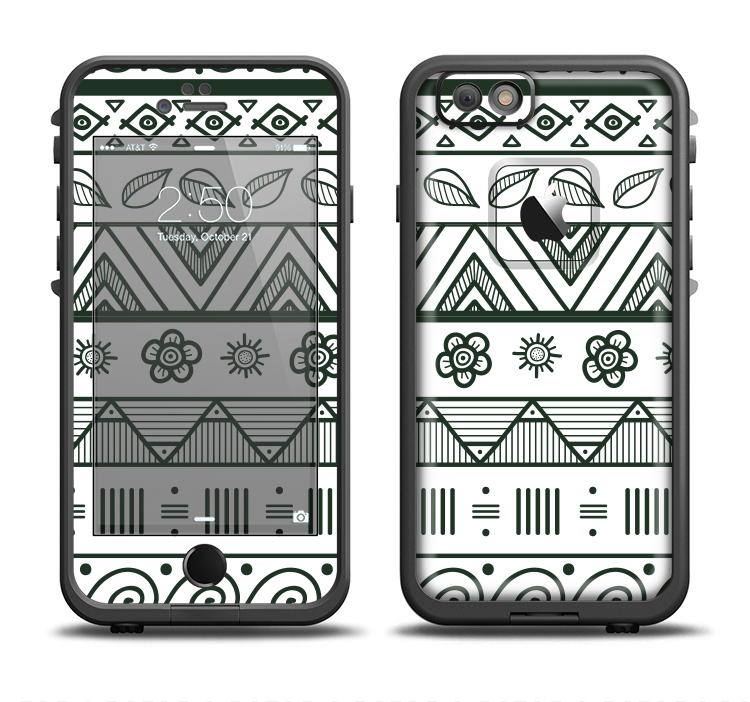 The Black & White Floral Aztec Pattern Apple iPhone 6/6s Plus LifeProof Fre Case Skin Set