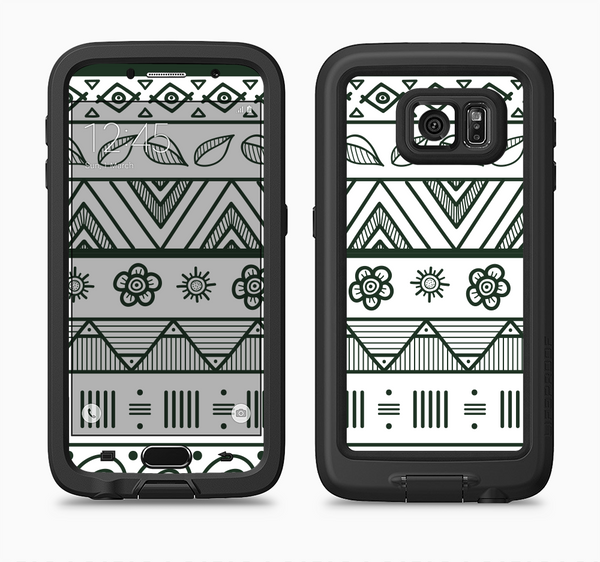 The Black & White Floral Aztec Pattern Full Body Samsung Galaxy S6 LifeProof Fre Case Skin Kit