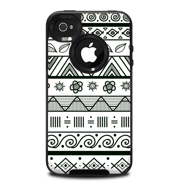 The Black & White Floral Aztec Pattern Skin for the iPhone 4-4s OtterBox Commuter Case