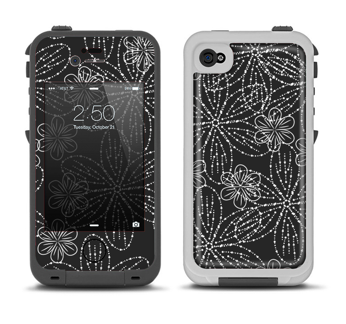 The Black & White Floral Lace Apple iPhone 4-4s LifeProof Fre Case Skin Set