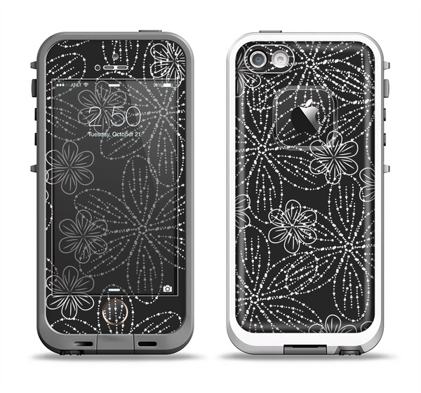 The Black & White Floral Lace Apple iPhone 5-5s LifeProof Fre Case Skin Set