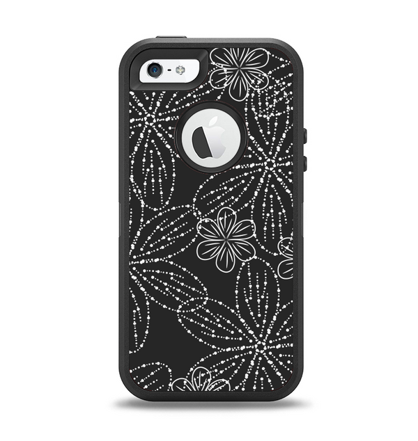 The Black & White Floral Lace Apple iPhone 5-5s Otterbox Defender Case Skin Set