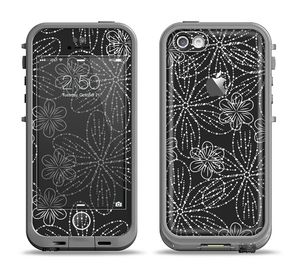 The Black & White Floral Lace Apple iPhone 5c LifeProof Fre Case Skin Set