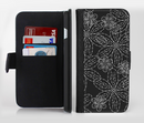 The Black & White Floral Lace Ink-Fuzed Leather Folding Wallet Credit-Card Case for the Apple iPhone 6/6s, 6/6s Plus, 5/5s and 5c