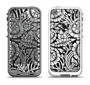 The Black & White Mirrored Floral Pattern V2 Apple iPhone 5-5s LifeProof Fre Case Skin Set