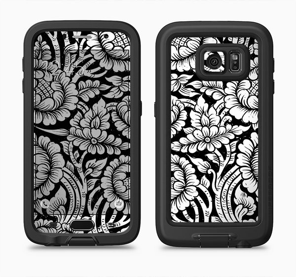 The Black & White Mirrored Floral Pattern V2 Full Body Samsung Galaxy S6 LifeProof Fre Case Skin Kit