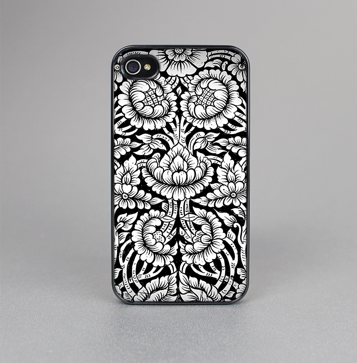 The Black & White Mirrored Floral Pattern V2 Skin-Sert for the Apple iPhone 4-4s Skin-Sert Case