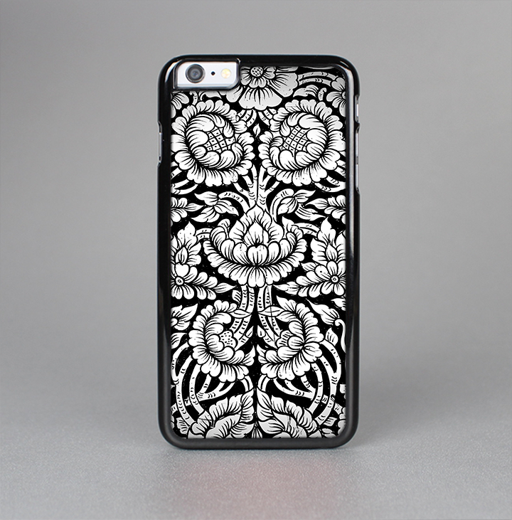 The Black & White Mirrored Floral Pattern V2 Skin-Sert Case for the Apple iPhone 6 Plus