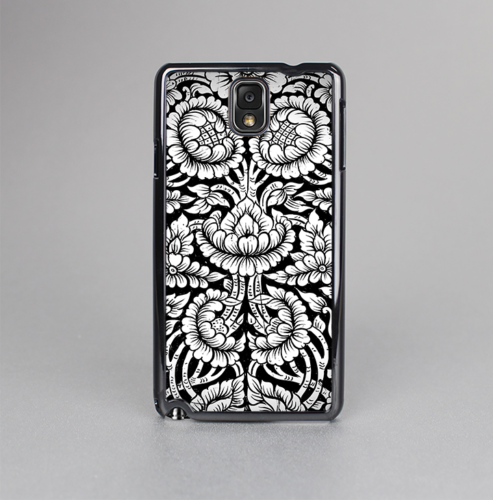The Black & White Mirrored Floral Pattern V2 Skin-Sert Case for the Samsung Galaxy Note 3