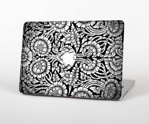 The Black & White Mirrored Floral Pattern V2 Skin Set for the Apple MacBook Air 11"